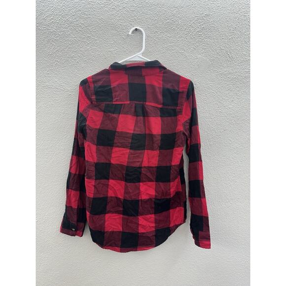 Hollister Womens Button Up Shirt Size XS Flannel Black Red Plaid Long Sleeve - Picture 6 of 10